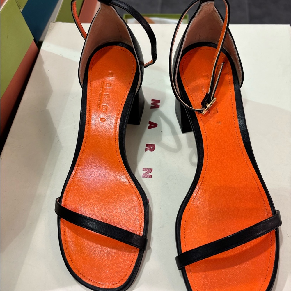 Orange and Black Women's Sandals size 7